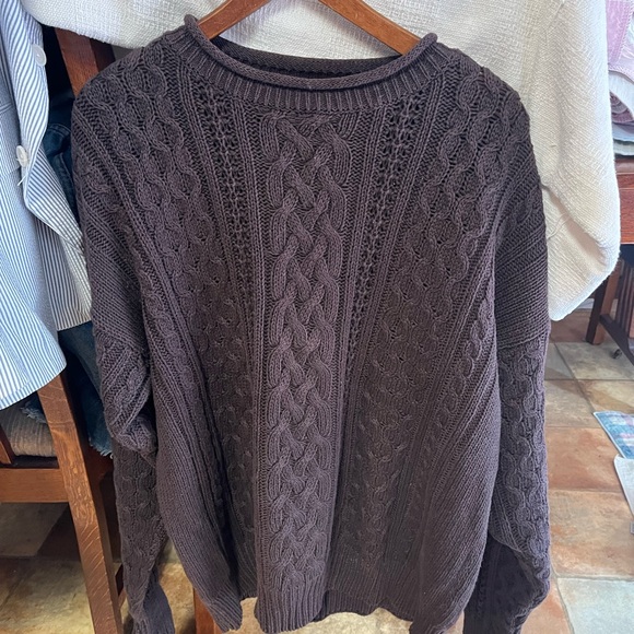 Structure Men's Dark Brown Cable Knit Crewneck Sweater - Picture 1 of 7